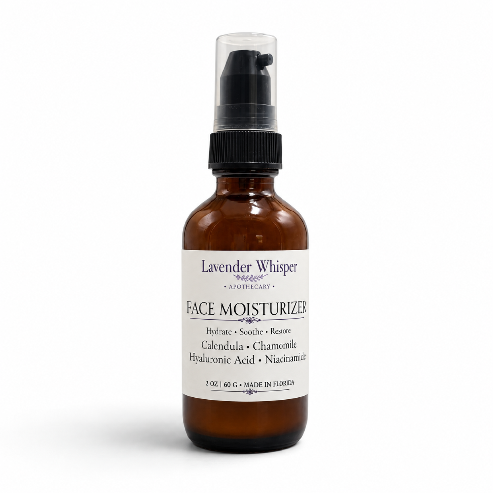 Lavender Whisper Face Moisturizer with Calendula & Chamomile Extract on a white background.