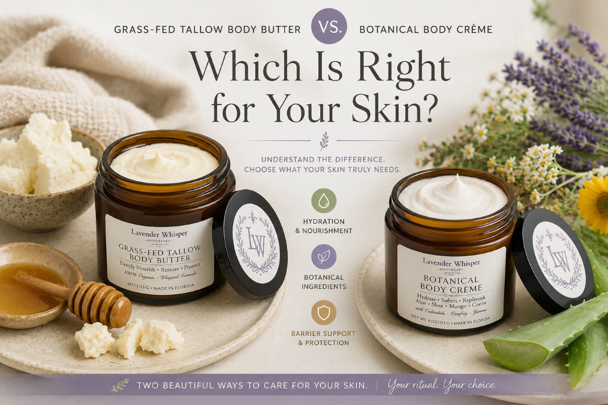 Grass-Fed Tallow Body Butter vs. Botanical Body Crème by Lavender Whisper Apothecary