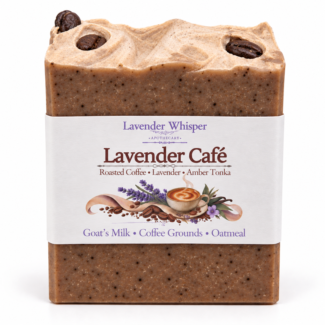 Lavender Café coffee goat milk soap with ground coffee and lavender by Lavender Whisper Apothecary